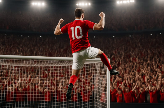 Footballer scoring goal