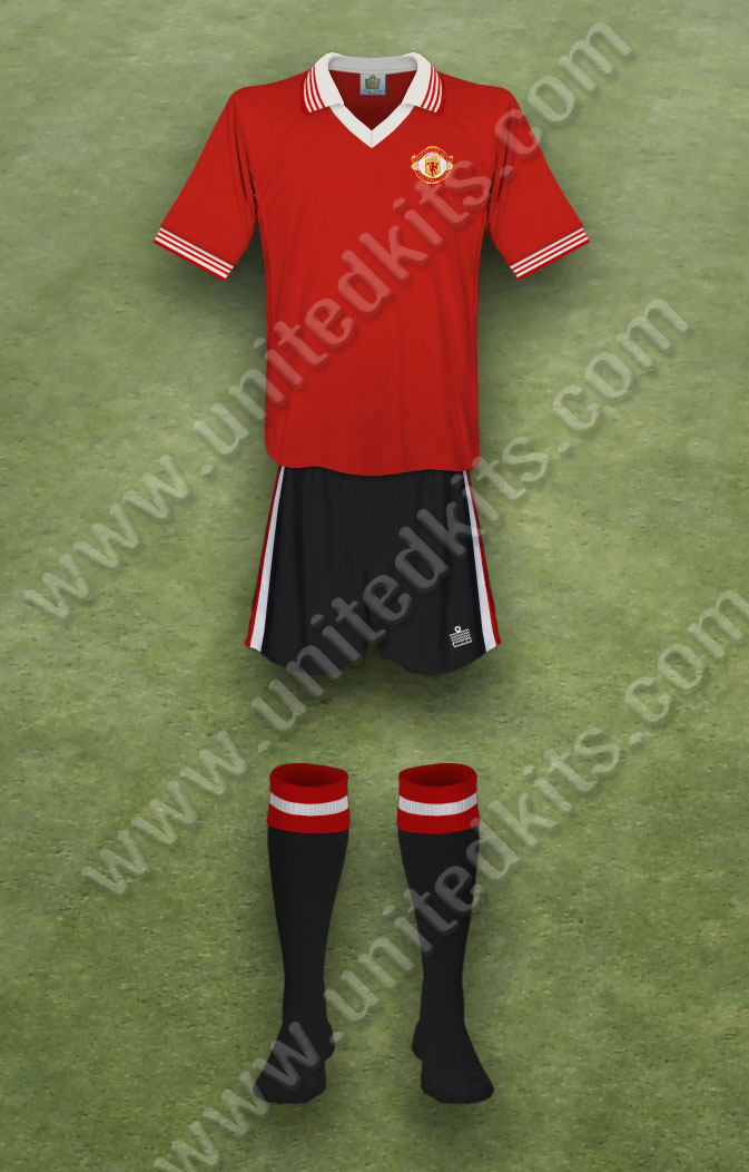 Manchester United shirt worn for game v Leicester City played on Saturday 24th April 1976 at Filbert Street stadium during the 1975-1976 season.