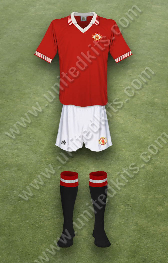 Manchester United shirt worn for game v Ipswich Town played on Saturday 27th August 1977 at Old Trafford stadium during the 1977-1978 season.
