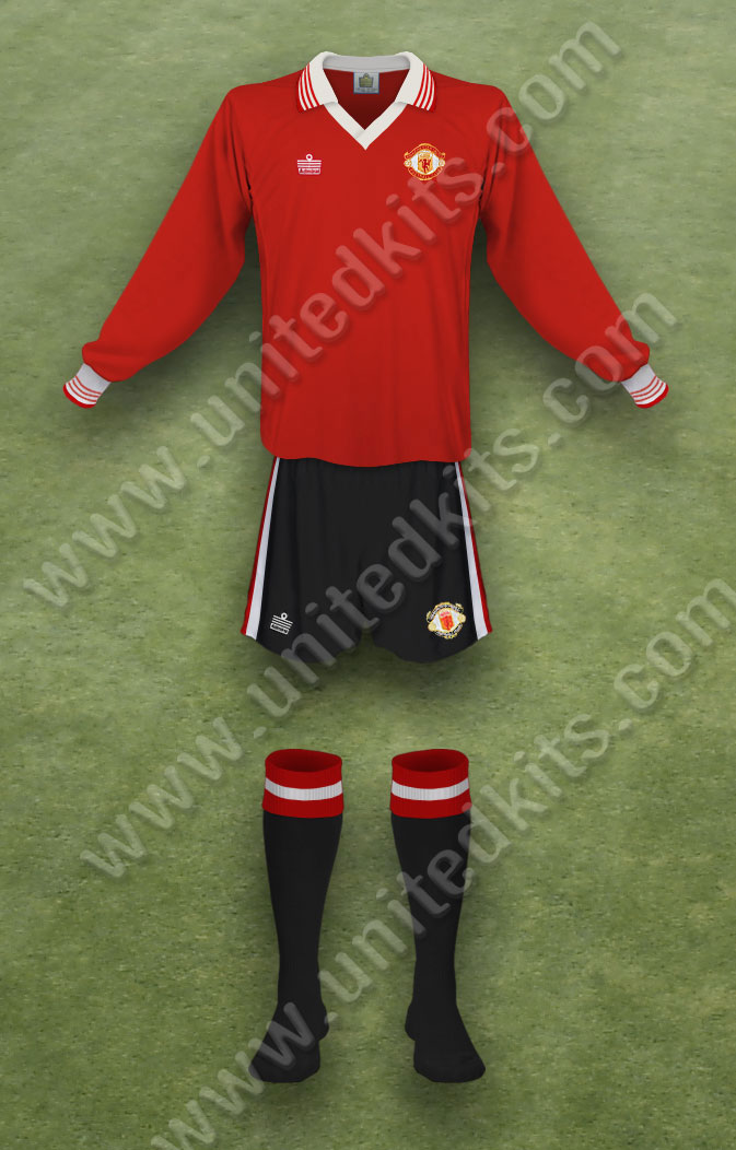 Manchester United shirt worn for game v West Bromwich Albion played on Wednesday 1st February 1978 at The Hawthorns stadium during the 1977-1978 season.