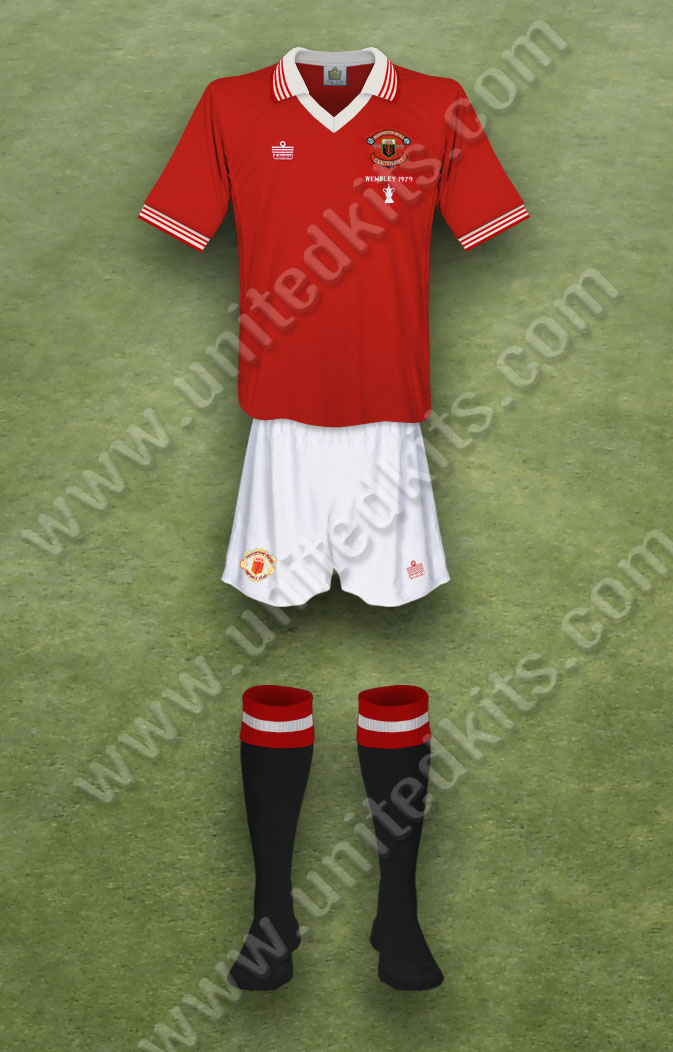 Manchester United shirt worn for game v Arsenal played on Saturday 12th May 1979 at Wembley stadium during the 1978-1979 season.