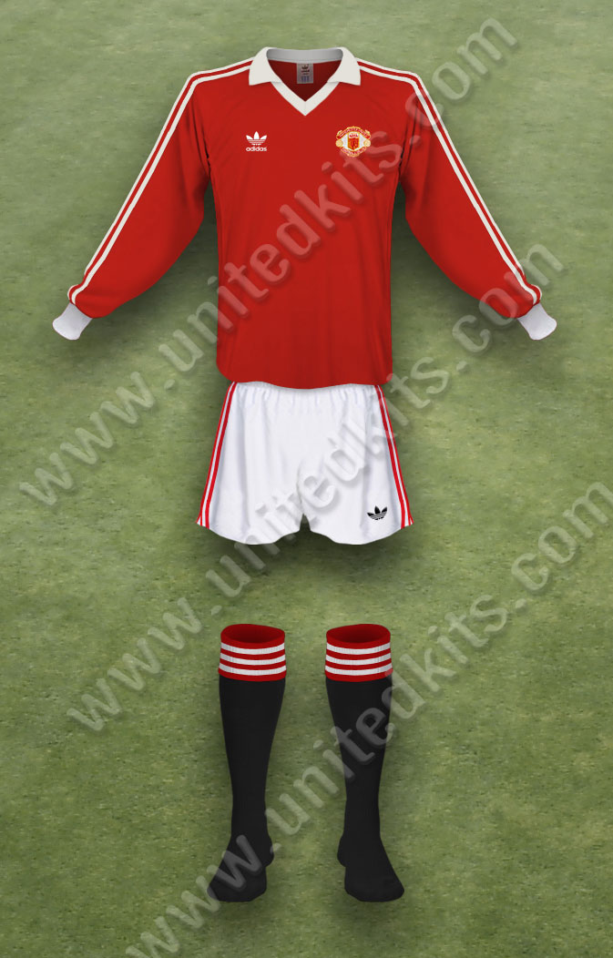 Manchester United shirt worn for game v Coventry City played on Saturday 8th November 1980 at Old Trafford stadium during the 1980-1981 season.
