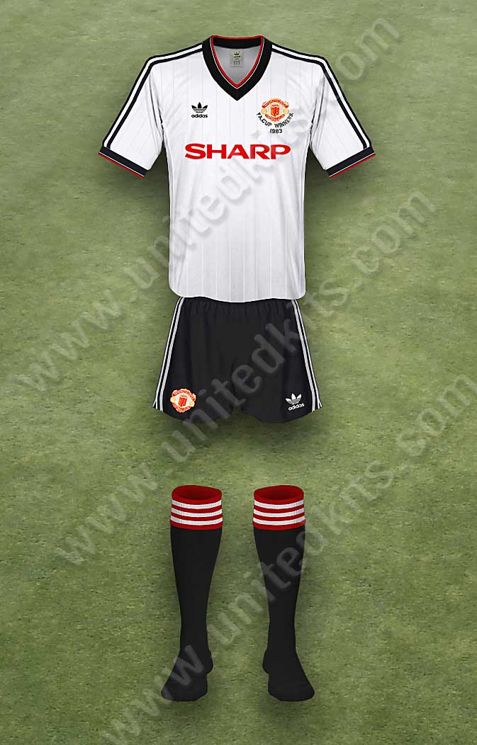 Manchester United shirt worn for game v West Ham United played on Sunday 27th November 1983 at Boleyn Ground stadium during the 1983-1984 season.