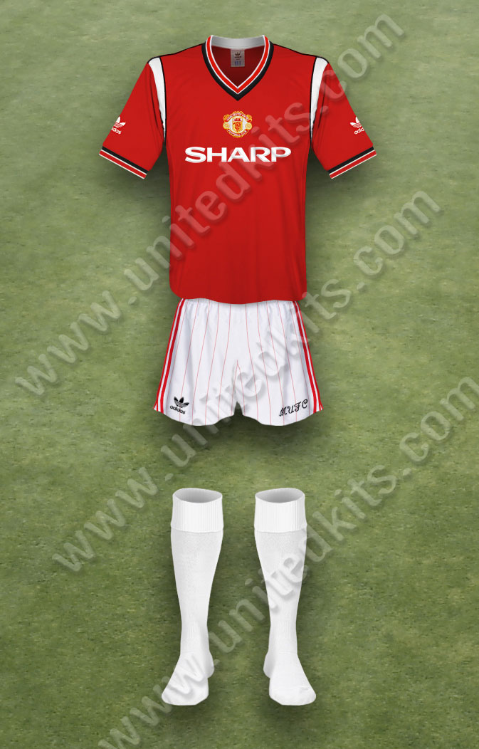 Manchester United shirt worn for game v Watford played on Saturday 25th August 1984 at Old Trafford stadium during the 1984-1985 season.
