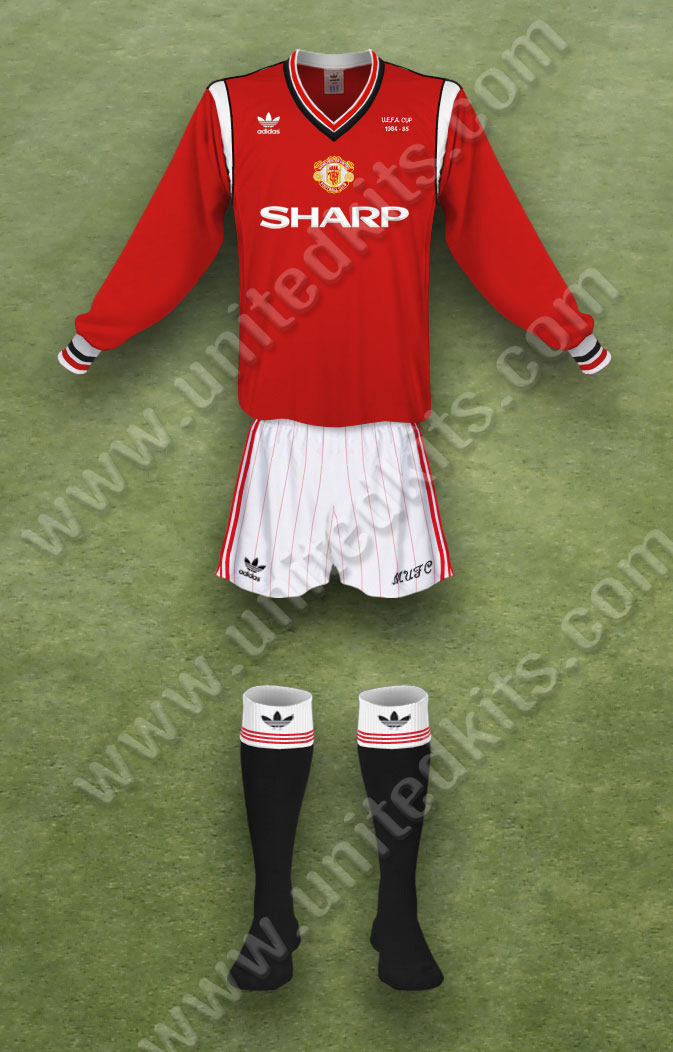 Manchester United shirt worn for game v Videoton played on Wednesday 6th March 1985 at Old Trafford stadium during the 1984-1985 season.