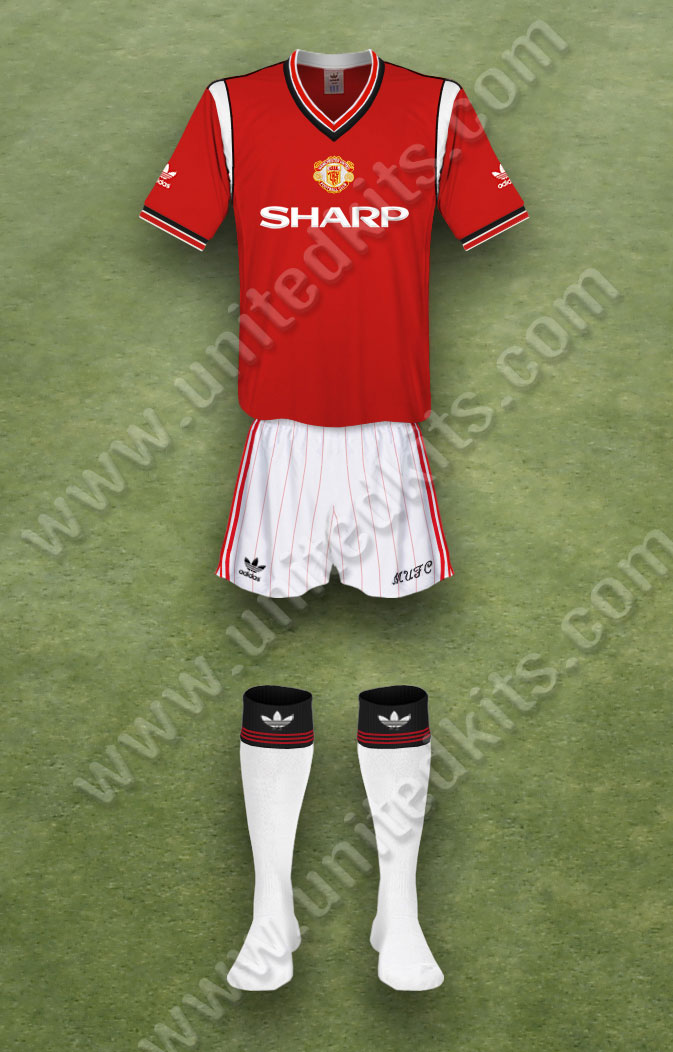 Manchester United shirt worn for game v Newcastle United played on Wednesday 16th April 1986 at St James Park, Newcastle stadium during the 1985-1986 season.