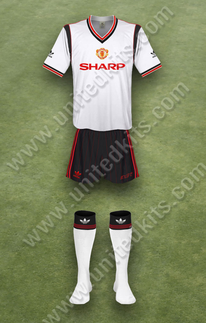 Manchester United shirt worn for game v Liverpool played on Tuesday 26th November 1985 at Anfield stadium during the 1985-1986 season.
