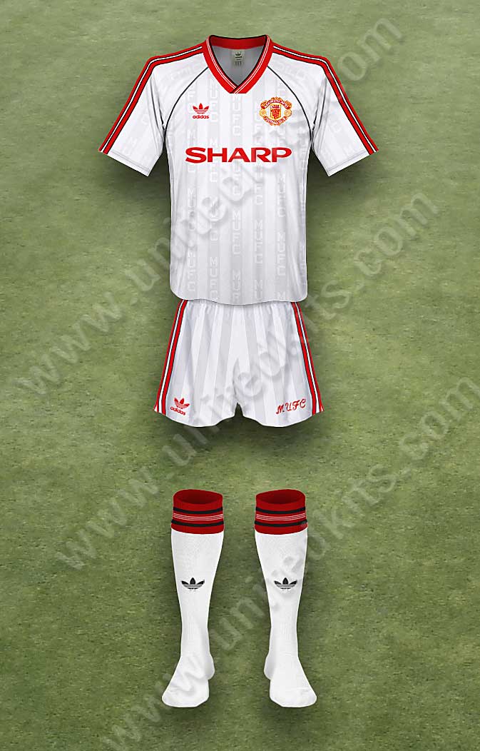 Manchester United shirt worn for game v Sheffield United played on Sunday 11th March 1990 at Bramall Lane stadium during the 1989-1990 season.
