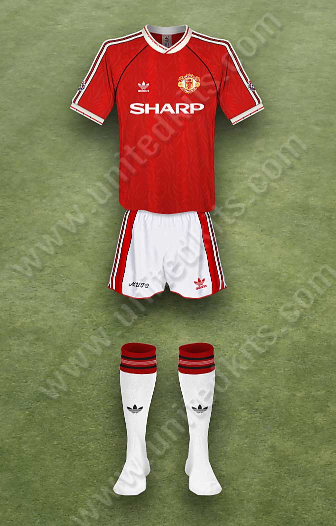 Manchester United shirt worn for game v Derby County played on Saturday 10th November 1990 at Baseball Ground stadium during the 1990-1991 season.