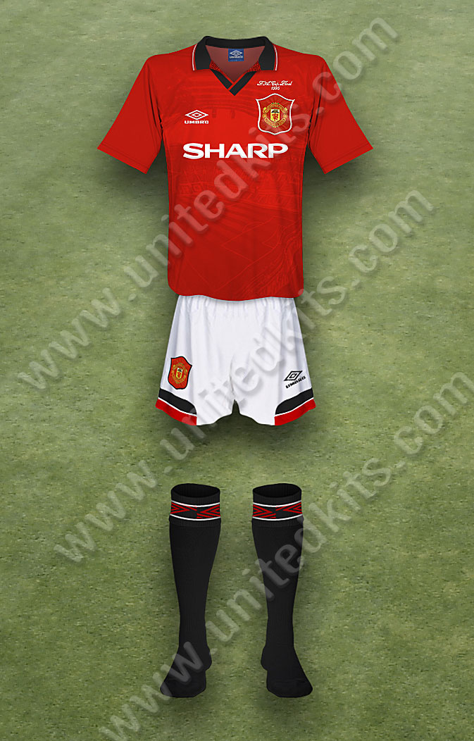 Manchester United shirt worn for game v Everton played on Saturday 20th May 1995 at Wembley stadium during the 1994-1995 season.