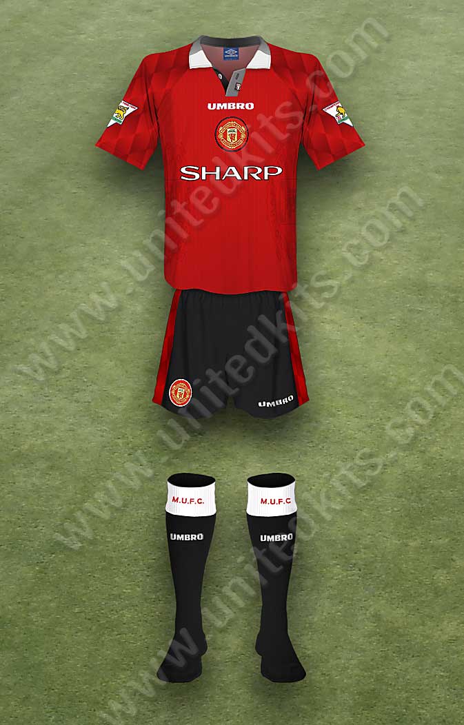 Manchester United shirt worn for game v Blackburn Rovers played on Monday 6th April 1998 at Ewood Park stadium during the 1997-1998 season.