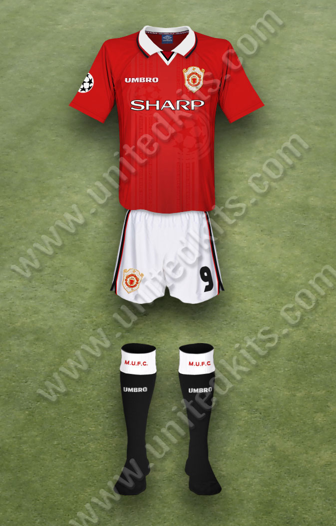 Manchester United shirt worn for game v Kosice played on Thursday 27th November 1997 at Old Trafford stadium during the 1997-1998 season.