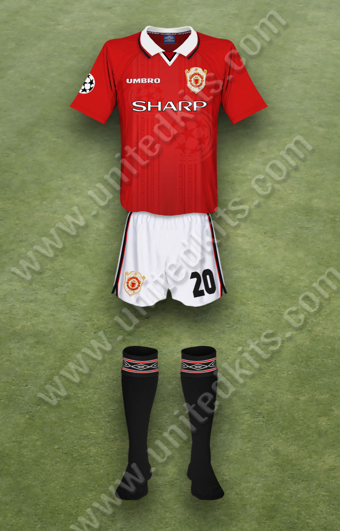 Manchester United shirt worn for game v Lks Lodz played on Wednesday 12th August 1998 at Old Trafford stadium during the 1998-1999 season.