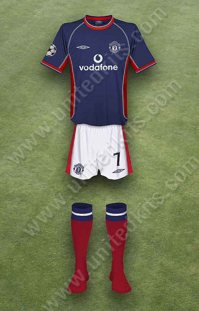 Manchester United shirt worn for game v PSV Eindhoven played on Tuesday 26th September 2000 at Philipstadion stadium during the 2000-2001 season.