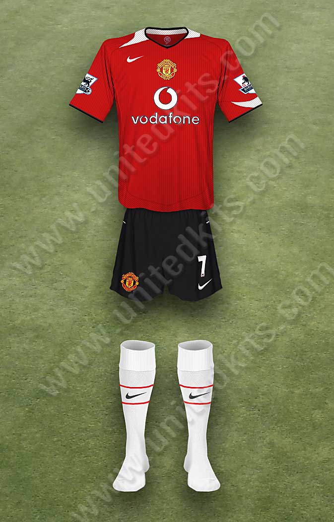 Manchester United shirt worn for game v Portsmouth played on Saturday 11th February 2006 at Fratton Park stadium during the 2005-2006 season.
