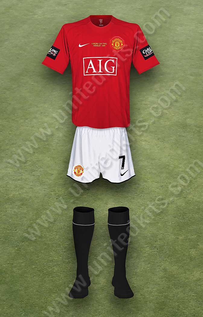 Manchester United shirt worn for game v Tottenham Hotspur played on Sunday 1st March 2009 at Wembley stadium during the 2008-2009 season.