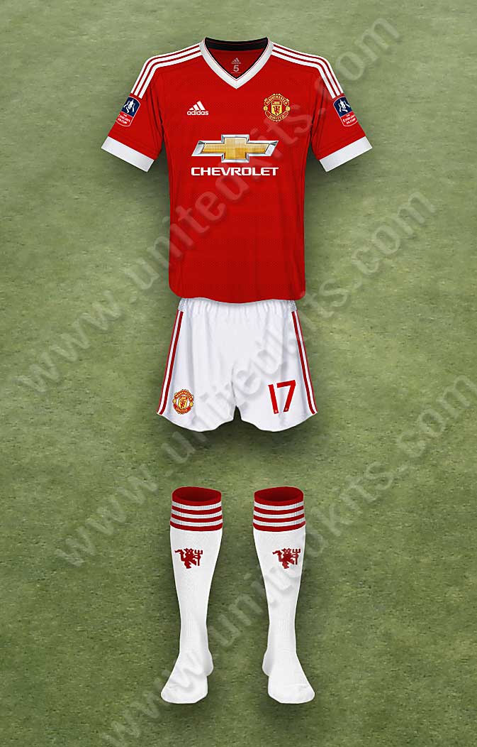 Manchester United shirt worn for game v Derby County played on Friday 29th January 2016 at Pride Park stadium during the 2015-2016 season.