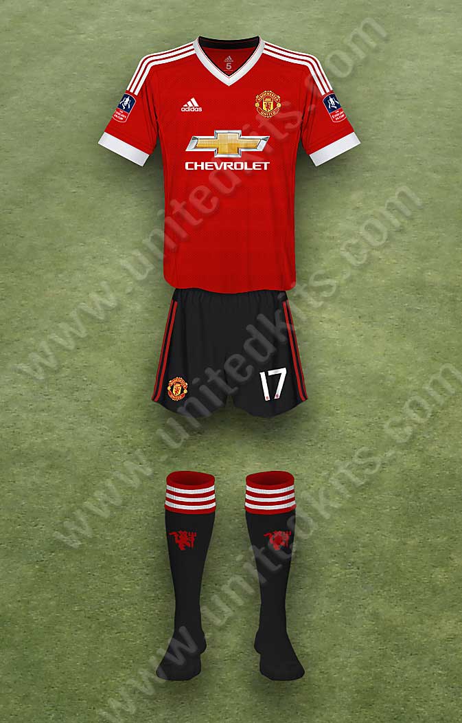 Manchester United shirt worn for game v Everton played on Saturday 23rd April 2016 at Wembley stadium during the 2015-2016 season.