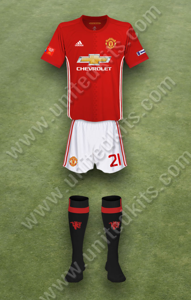 Manchester United shirt worn for game v Leicester City played on Sunday 7th August 2016 at Wembley stadium during the 2016-2017 season.