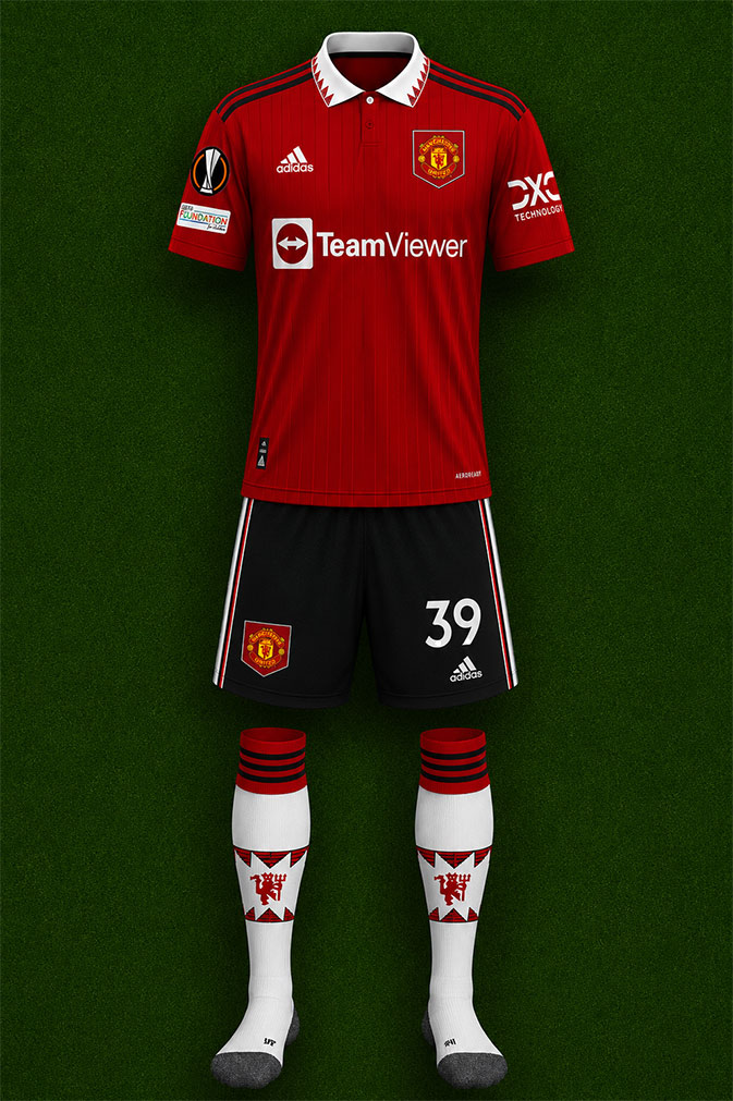 Manchester United shirt worn for game v Sevilla played on Thursday 20th April 2023 at Ramon Sanchez-Pizjuan stadium during the 2022-2023 season.