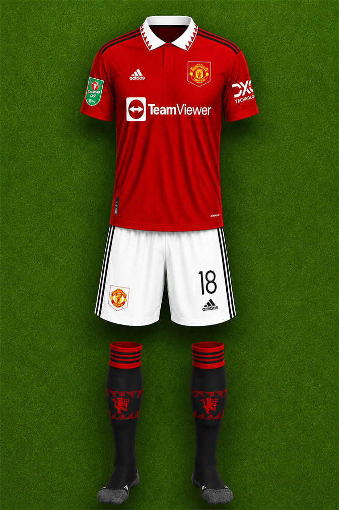 Manchester United shirt worn for game v Nottingham Forest played on Wednesday 1st February 2023 at Old Trafford stadium during the 2022-2023 season.
