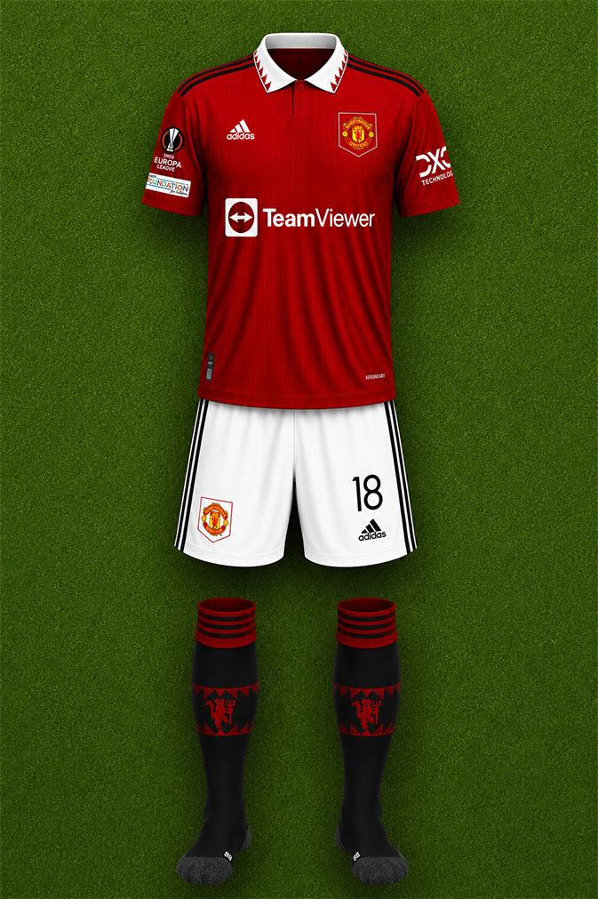 Manchester United shirt worn for game v Barcelona played on Thursday 23rd February 2023 at Old Trafford stadium during the 2022-2023 season.