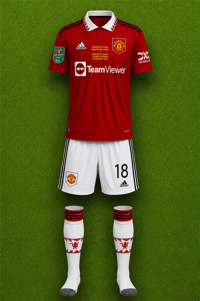 Manchester United shirt worn for game v Newcastle United played on Sunday 26th February 2023 at Wembley stadium during the 2022-2023 season.