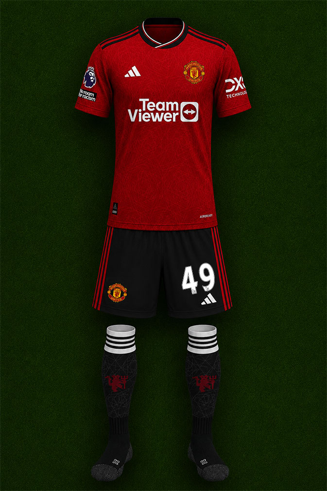 Manchester United shirt worn for game v Tottenham Hotspur played on Saturday 19th August 2023 at Tottenham Hotspur Stadium stadium during the 2023-2024 season.