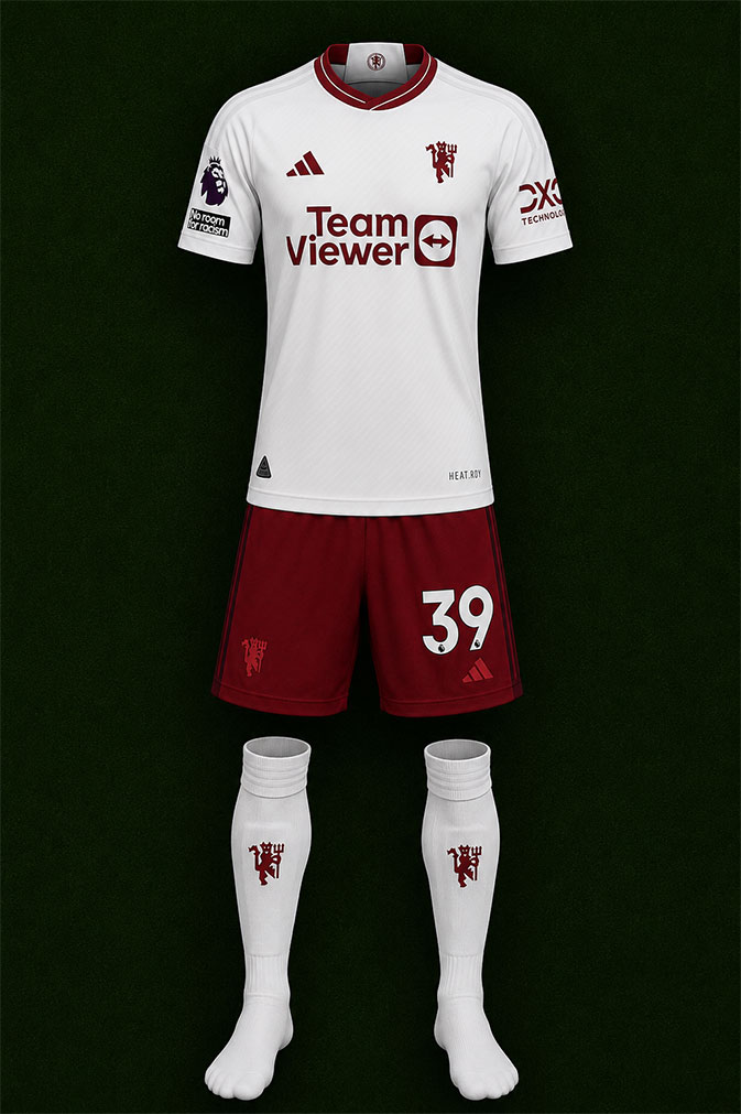 Manchester United shirt worn for game v Aston Villa played on Sunday 11th February 2024 at Villa Park stadium during the 2023-2024 season.