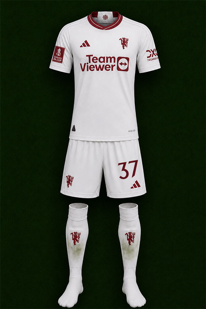 Manchester United shirt worn for game v Newport County played on Sunday 28th January 2024 at Rodney Parade stadium during the 2023-2024 season.