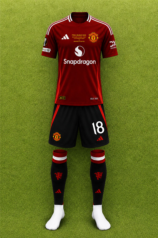 Manchester United shirt worn for game v Tottenham Hotspur played on Wednesday 21st May 2025 at Estadio San Mames stadium during the 2024-2025 season.