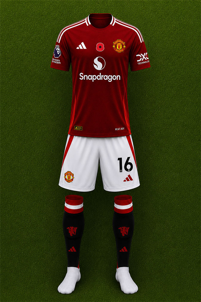 Manchester United shirt worn for game v Leicester City played on Sunday 10th November 2024 at Old Trafford stadium during the 2024-2025 season.