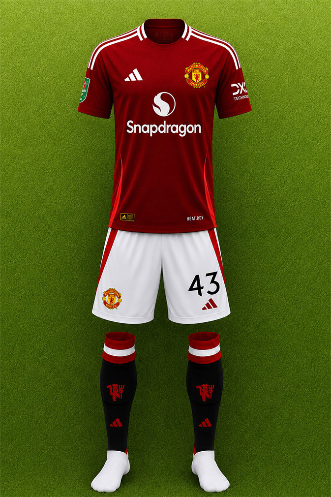 Manchester United shirt worn for game v Barnsley played on Tuesday 17th September 2024 at Old Trafford stadium during the 2024-2025 season.
