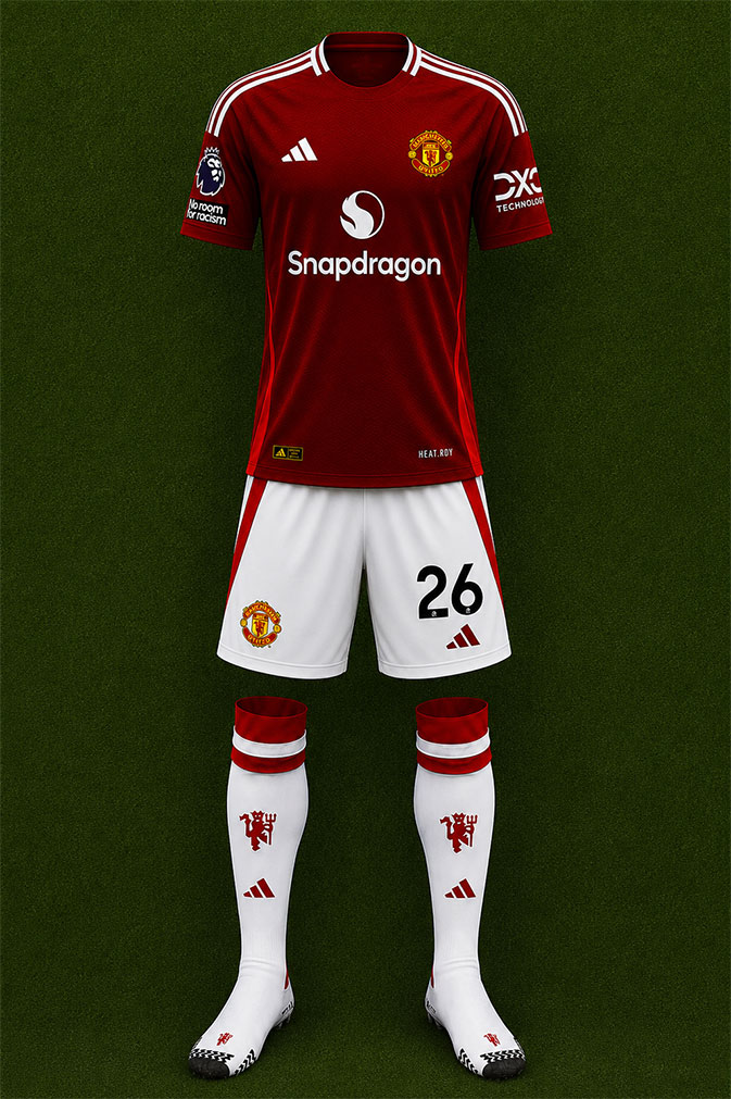 Manchester United shirt worn for game v Leicester City played on Sunday 16th March 2025 at King Power Stadium stadium during the 2024-2025 season.